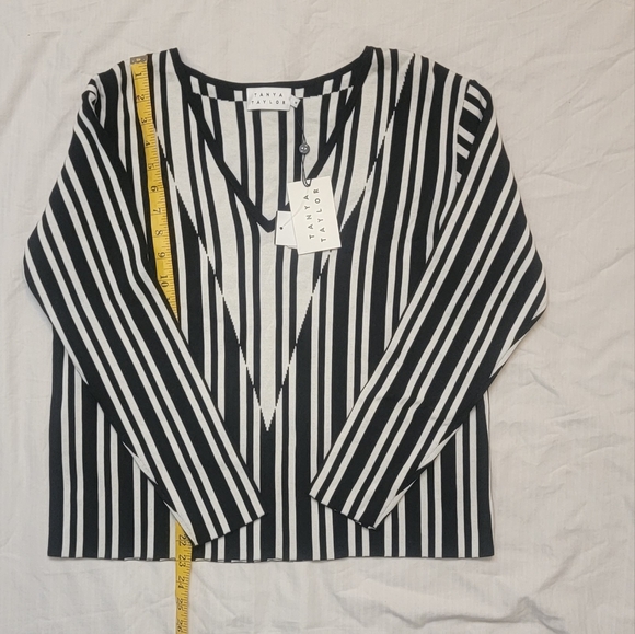 NWT TANYA TAYLOR S Black White Stripe Johnny Sweater Women - Picture 14 of 16
